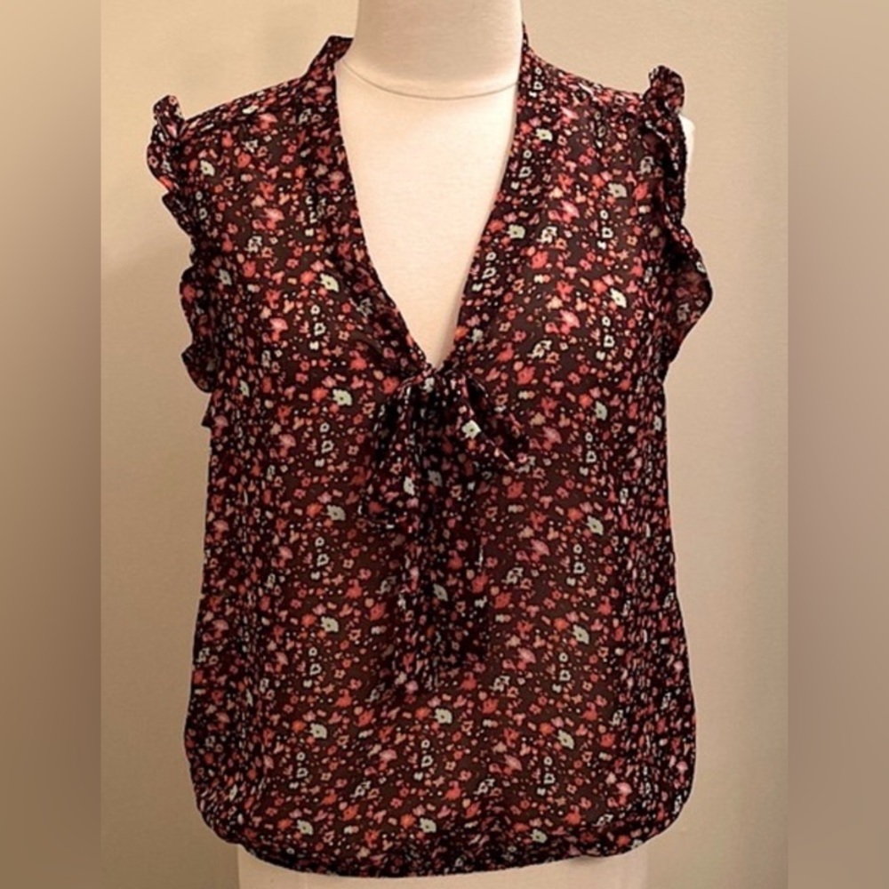 Eyelash Couture Brown Ditsy Floral Print XL Boho Fairycore Romantic Ruffle Top